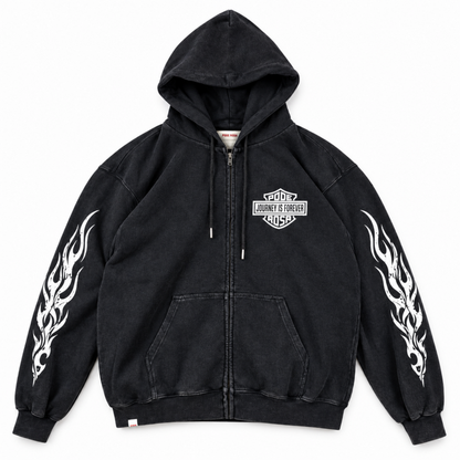 JOURNEY IS FOREVER WASH ZIP HOODIE / FADE BLACK