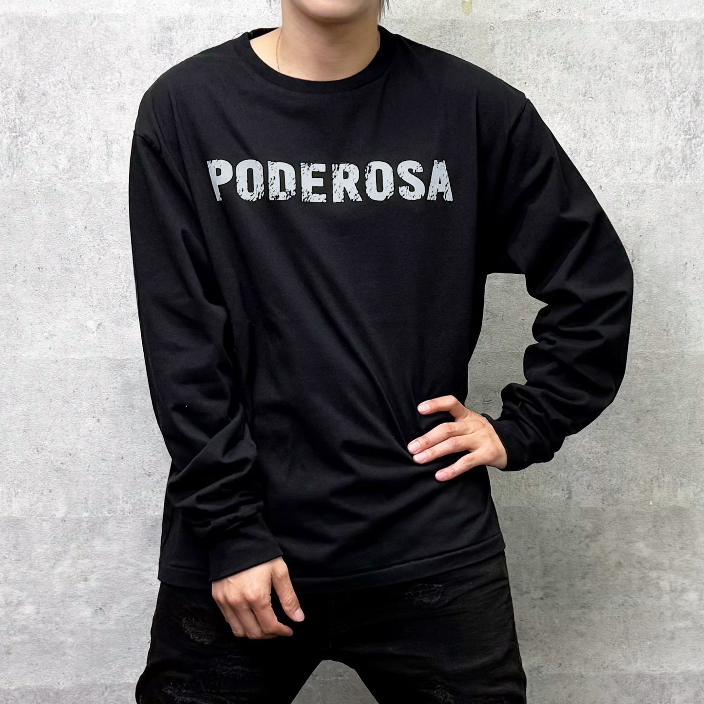 PODEROSA VELVET LOGO LS T-shirt / BLACK