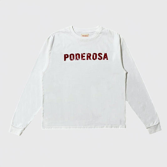 PODEROSA VELVET LOGO LS T-shirt / OFF WHITE