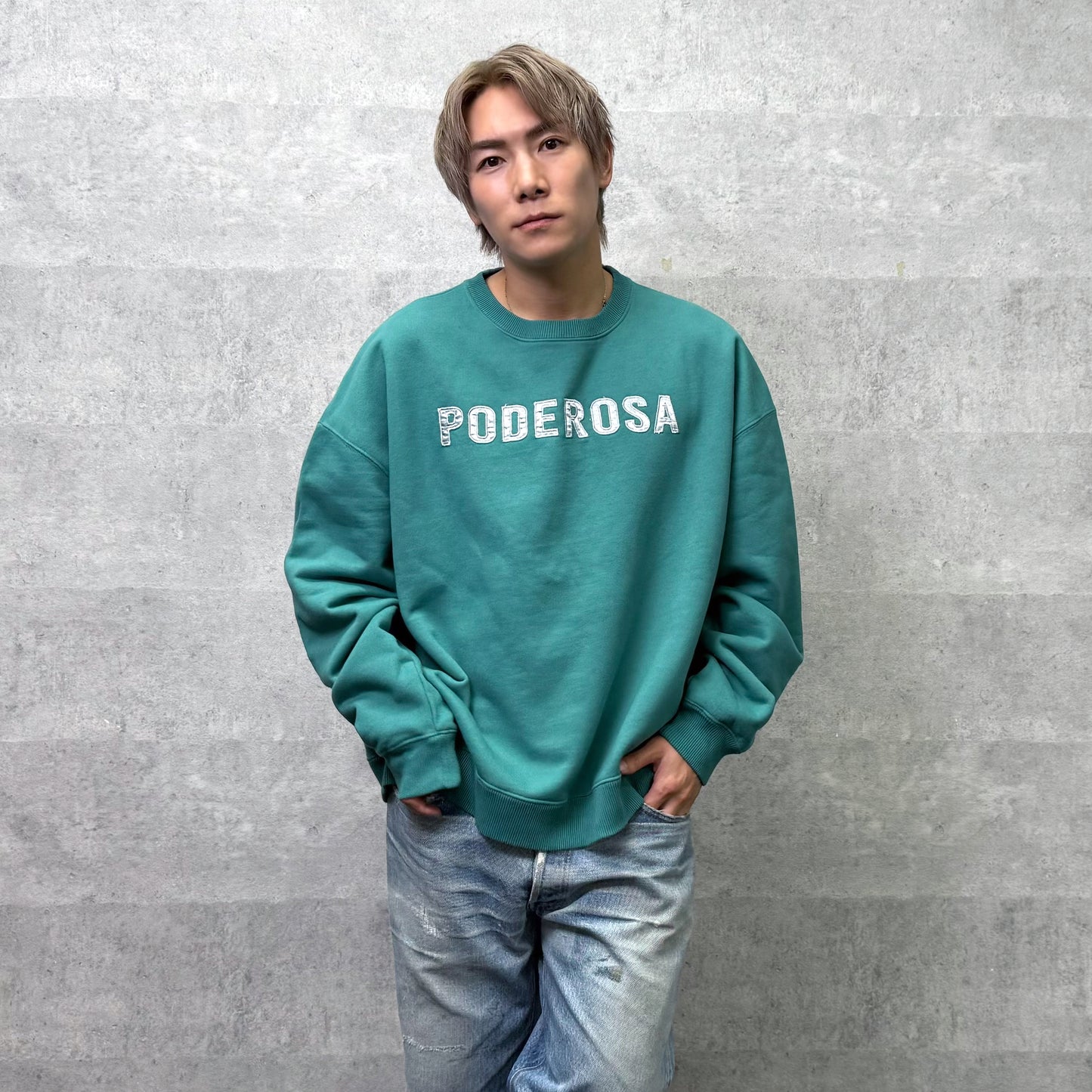 PODEROSA EMBROIDERED PATCH SWEAT SHIRT / GREEN