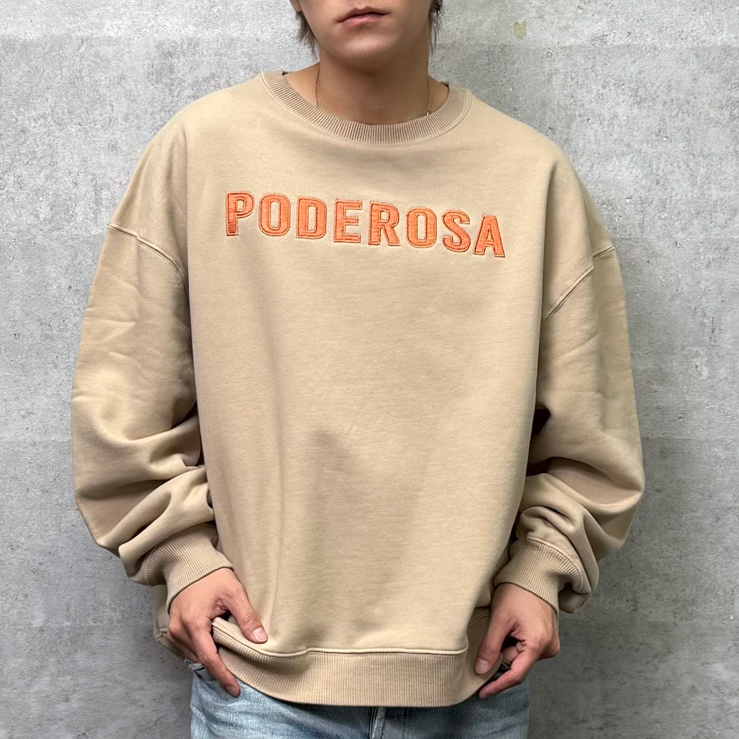 PODEROSA EMBROIDERED PATCH SWEAT SHIRT / BEIGE