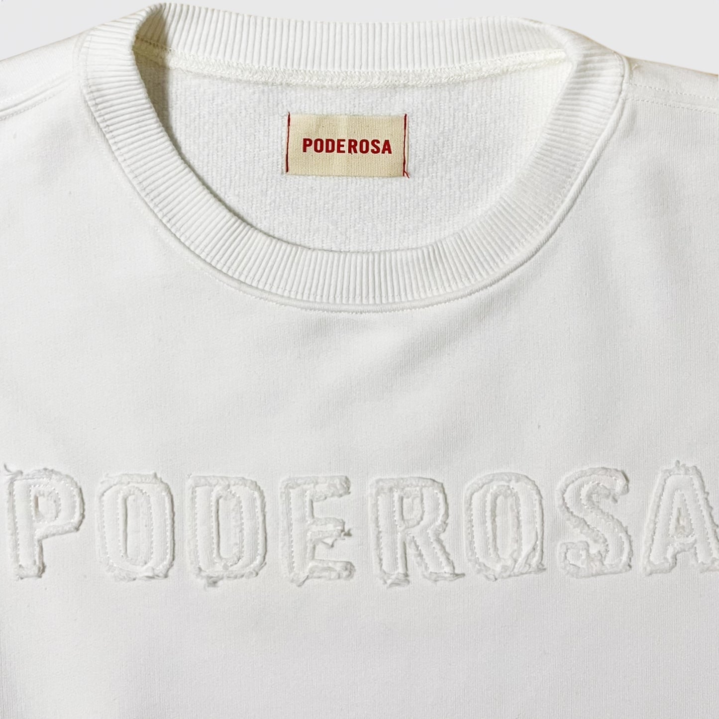 PODEROSA EMBROIDERED PATCH SWEAT SHIRT / WHITE